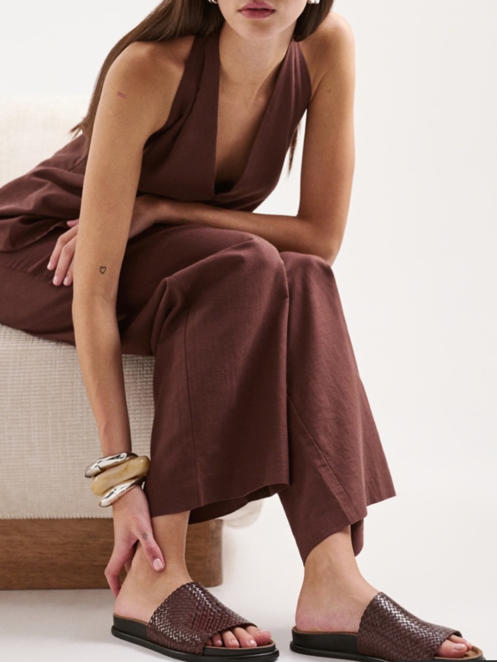 Vagabond Anthropologie Effie Woven Leather Brown Flat Dad Sandals Slip On 39 - Picture 4 of 15